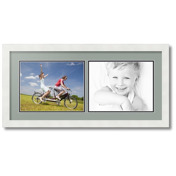 ArtToFrames Collage Photo Picture Frame with 2 - 8.5x11 Openings, Framed in White with Silverpine and Black Mats (CDM-3966-53)