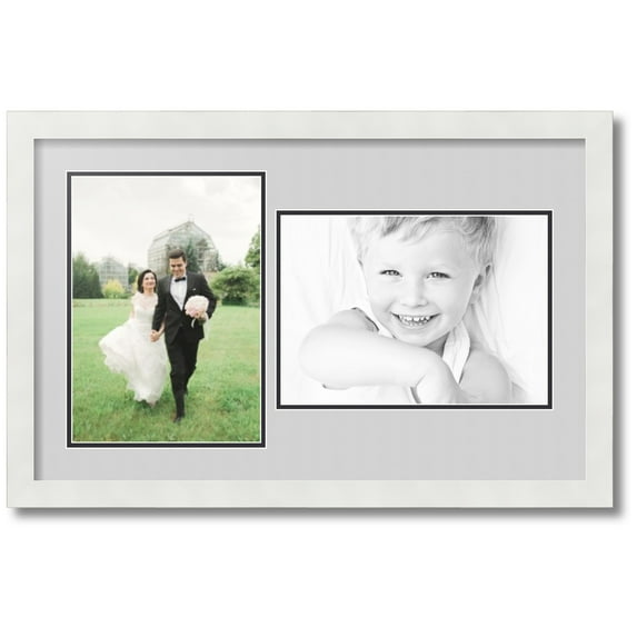 ArtToFrames Collage Photo Picture Frame with 2 - 8.5x12 Openings, Framed in White with Candlewick and Black Mats (CDM-3966-42)