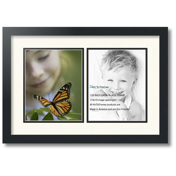 ArtToFrames Collage Photo Picture Frame with 2 - 8x10 Openings, Framed in Black with Chantilly and Black Mats (CDM-3926-37)