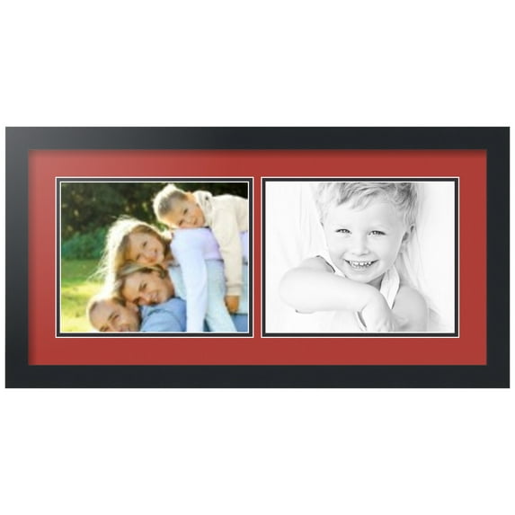 ArtToFrames Collage Photo Picture Frame with 2 - 8x10" Openings, Framed in Black with Deep Red and Black Mats (CDM-3926-241)