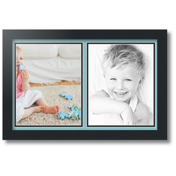 ArtToFrames Collage Photo Picture Frame with 2 - 8x10 Openings, Framed in Black with French Blue and Black Mats (CDM-3926-1053)