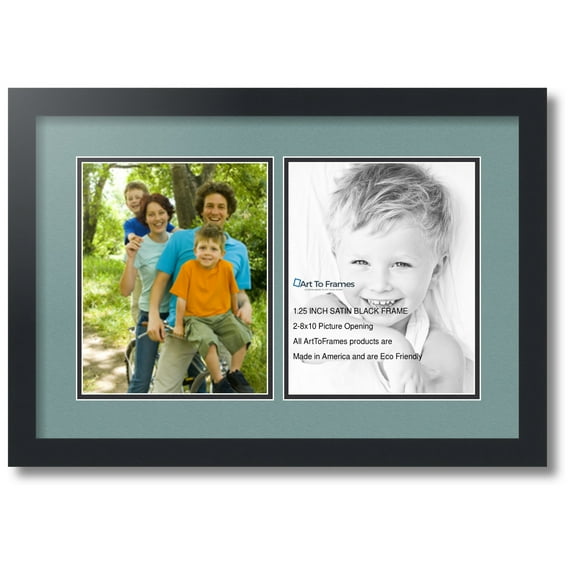 ArtToFrames Collage Photo Picture Frame with 2 - 8x10 Openings, Framed in Black with Nile Green and Black Mats (CDM-3926-37)