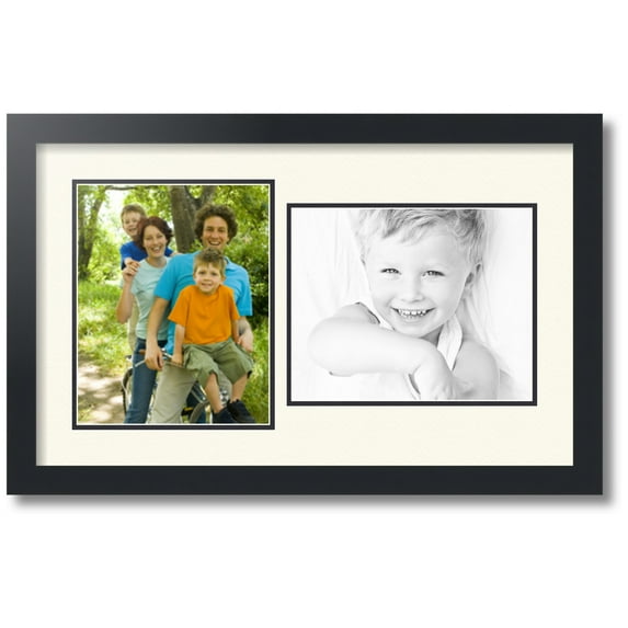 ArtToFrames Collage Photo Picture Frame with 2 - 8x10 Openings, Framed in Black with Off White and Black Mats (CDM-3926-42)