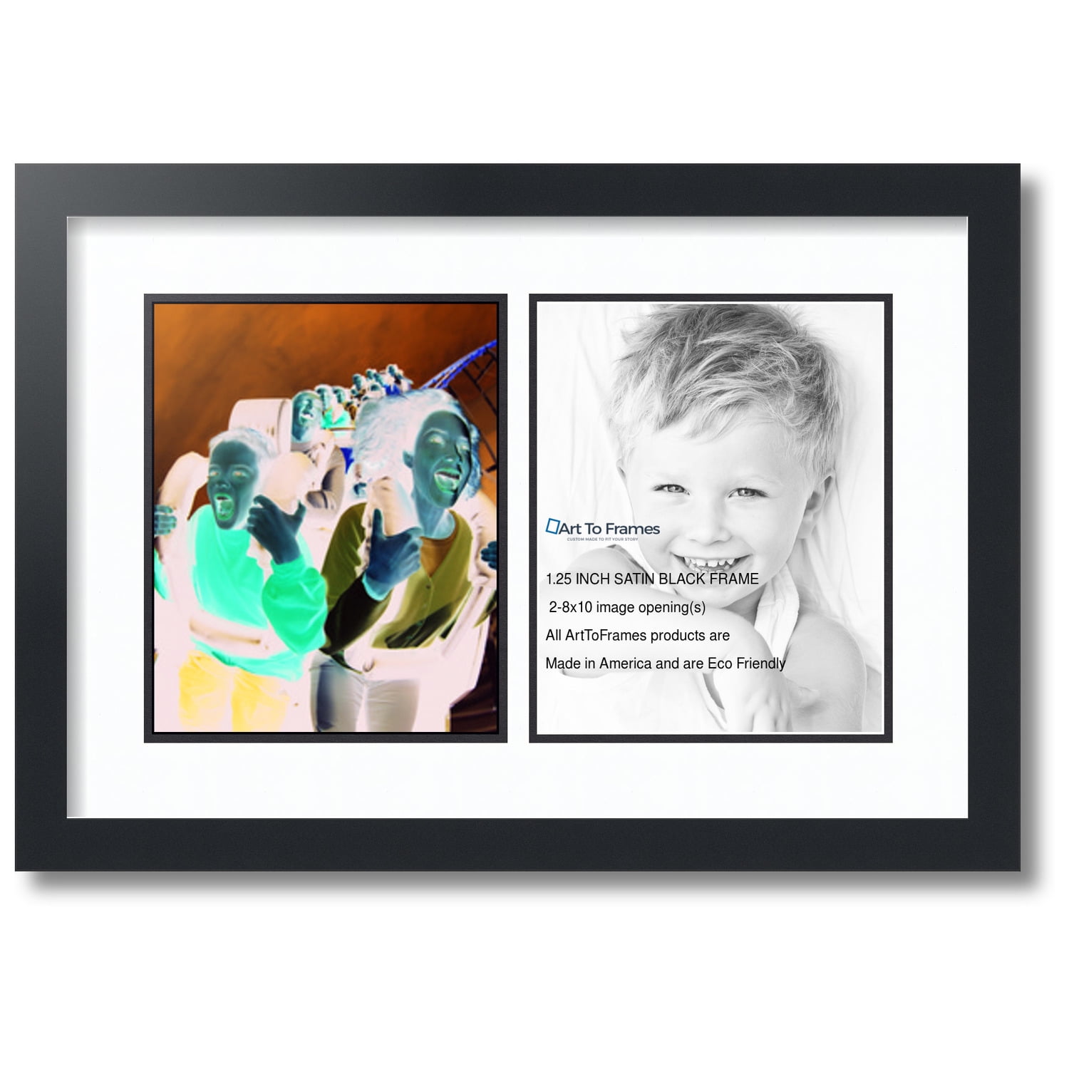 ArtToFrames Double Photo Frame Collage With 2 Openings For 8x10 Pics, Satin Black Frame & Double Mat – Custom Look Without The Shop Price