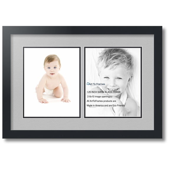 ArtToFrames Collage Photo Picture Frame with 2 - 8x10 Openings, Framed in Black with TV Grey and Black Mats (CDM-3926-37)