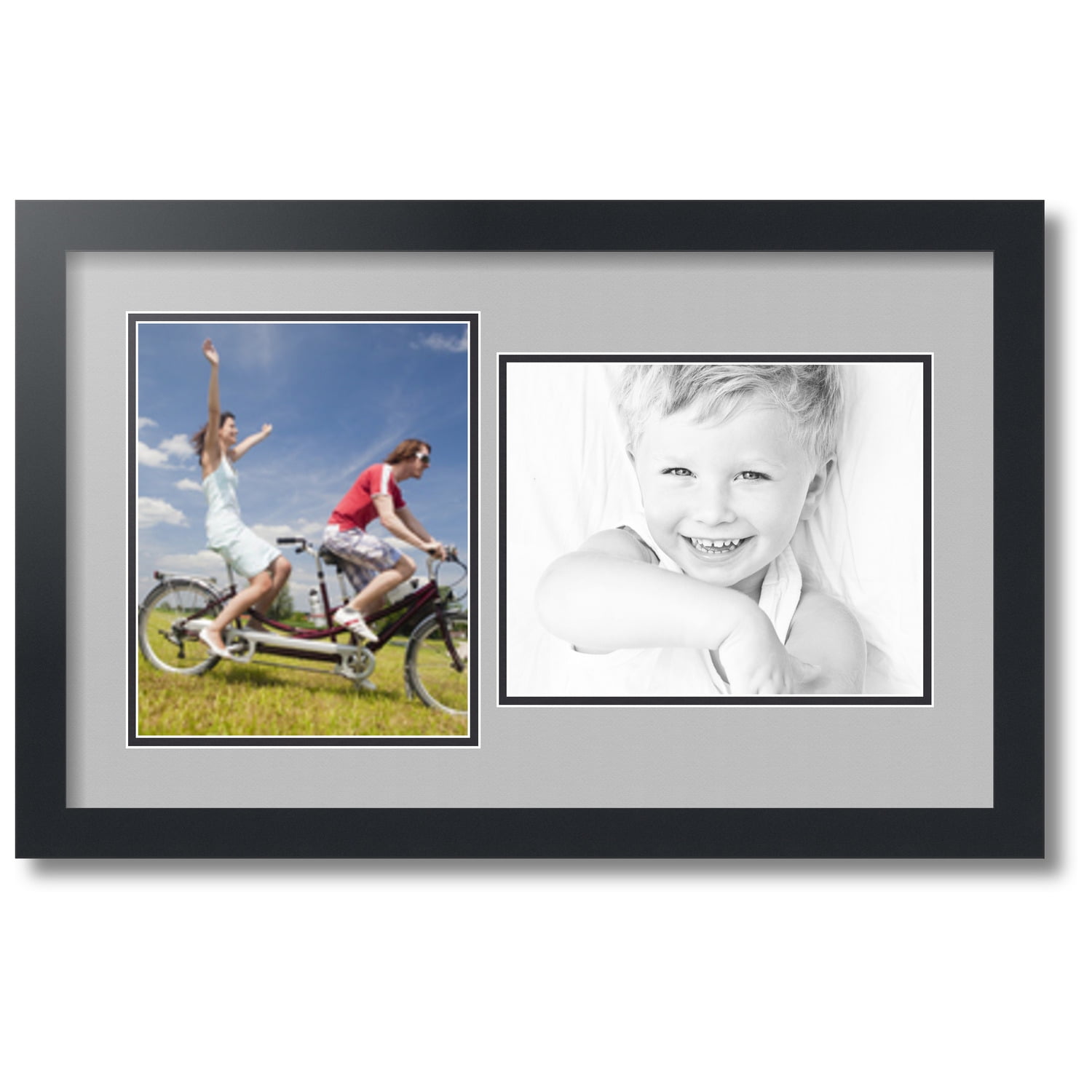 ArtToFrames Collage Photo Picture Frame with 2 8x10 Openings, Framed in Black with TV Grey and