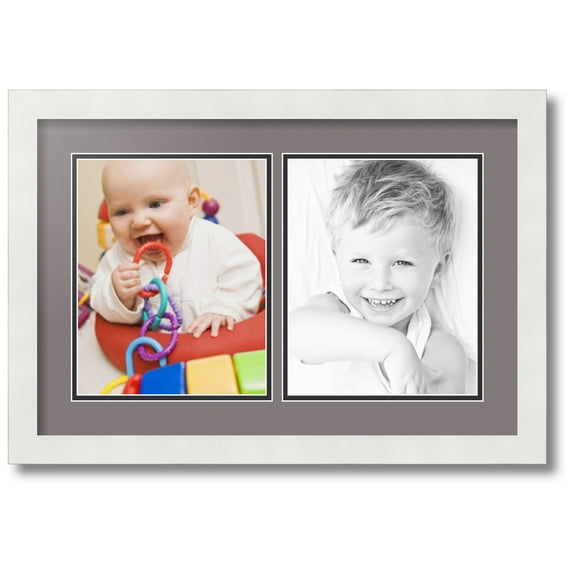 ArtToFrames Collage Photo Picture Frame with 2 - 8x10 Openings, Framed in White with Pewter and Black Mats (CDM-3966-37)