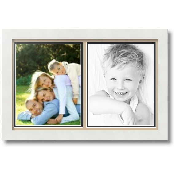ArtToFrames Collage Photo Picture Frame with 2 - 8x10 Openings, Framed in White with Scotch Mist and Black Mats (CDM-3966-1053)