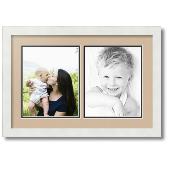 ArtToFrames Collage Photo Picture Frame with 2 - 8x10 Openings, Framed in White with Scotch Mist and Black Mats (CDM-3966-37)