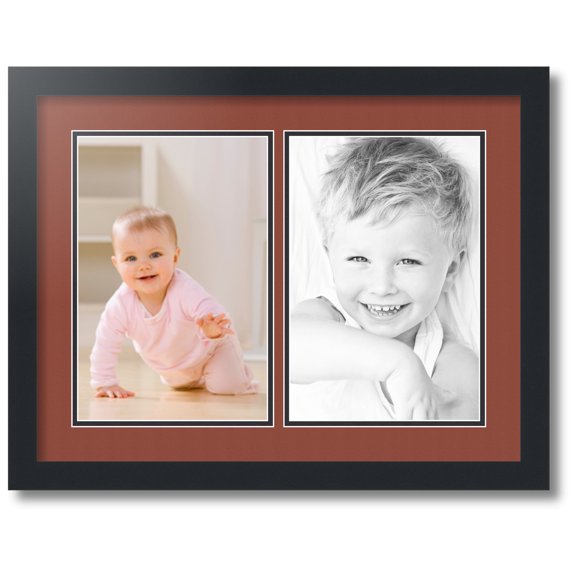 ArtToFrames Collage Photo Picture Frame with 2 - 8x12 Openings, Framed in Black with Cognac and Black Mats (CDM-3926-37)