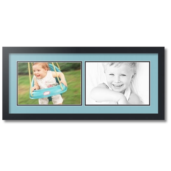 ArtToFrames Collage Photo Picture Frame with 2 - 8x12 Openings, Framed in Black with French Blue and Black Mats (CDM-3926-53)