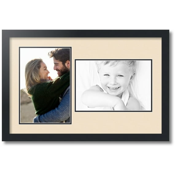 ArtToFrames Collage Photo Picture Frame with 2 - 8x12 Openings, Framed in Black with French Creme and Black Mats (CDM-3926-42)
