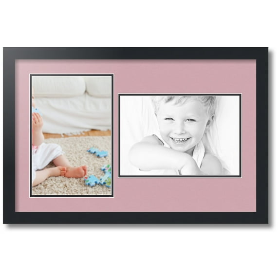 ArtToFrames Collage Photo Picture Frame with 2 - 8x12 Openings, Framed in Black with Seashell and Black Mats (CDM-3926-42)