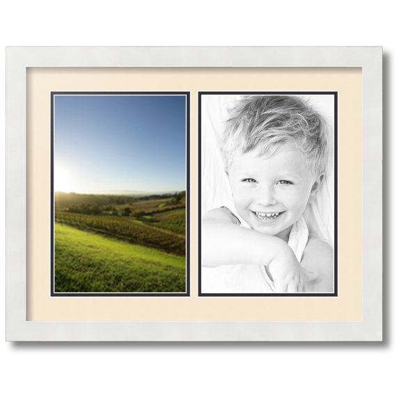 ArtToFrames Collage Photo Picture Frame with 2 - 8x12 Openings, Framed in White with Alabaster and Black Mats (CDM-3966-37)