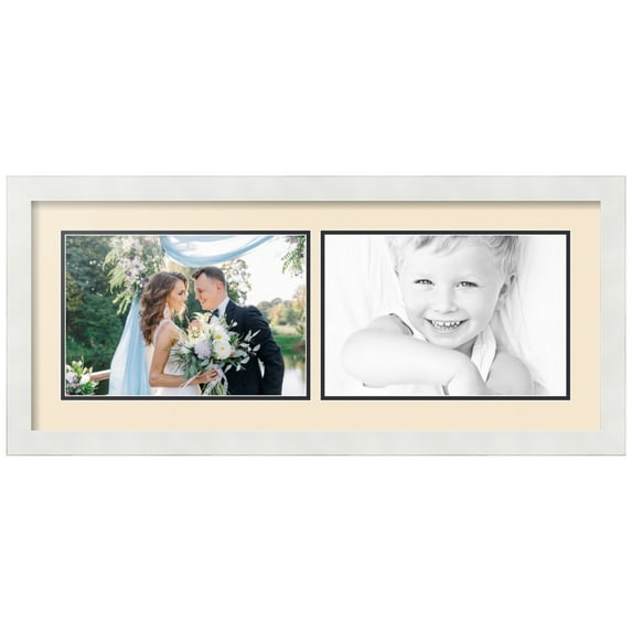 ArtToFrames Collage Photo Picture Frame with 2 - 8x12 Openings, Framed in White with Alabaster and Black Mats (CDM-3966-53)