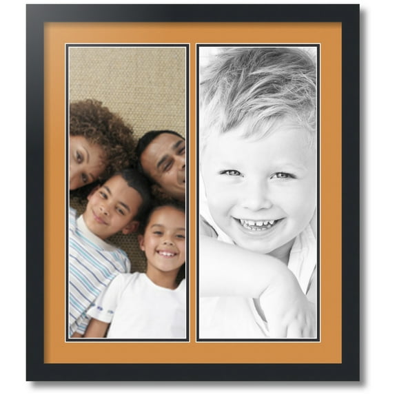 ArtToFrames Collage Photo Picture Frame with 2 - 8x20" Openings, Framed in Black with Amber and Black Mats (CDM-3926-1374)