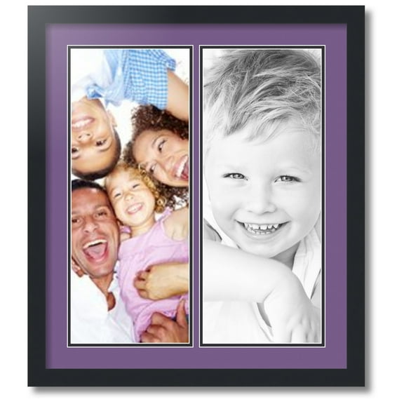 ArtToFrames Collage Photo Picture Frame with 2 - 8x20 Openings, Framed in Black with Grape and Black Mats (CDM-3926-37)