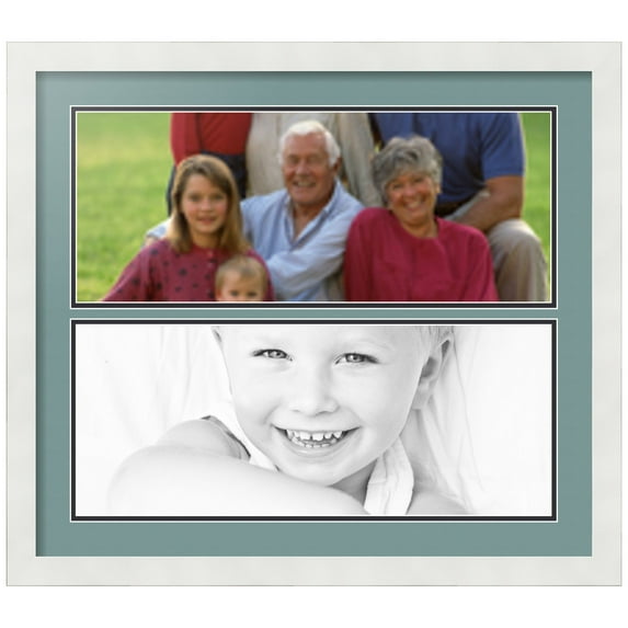 ArtToFrames Collage Photo Picture Frame with 2 - 8x20" Openings, Framed in White with Nile Green and Black Mats (CDM-3966-1577)
