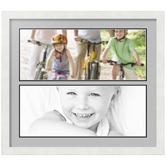 ArtToFrames Collage Photo Picture Frame with 2 - 8x20" Openings, Framed in White with TV Grey and Black Mats (CDM-3966-1577)