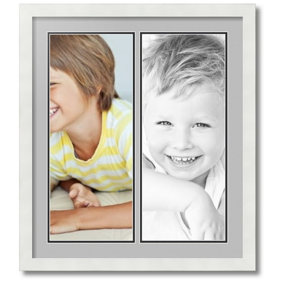 ArtToFrames Collage Photo Picture Frame with 2 - 8x20 Openings, Framed in White with TV Grey and Black Mats (CDM-3966-37)