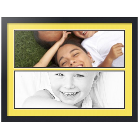 ArtToFrames Collage Photo Picture Frame with 2 - 8x24" Openings, Framed in Black with Canary and Black Mats (CDM-3926-1578)