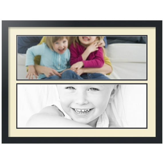 ArtToFrames Collage Photo Picture Frame with 2 - 8x24" Openings, Framed in Black with Oyster and Black Mats (CDM-3926-1578)