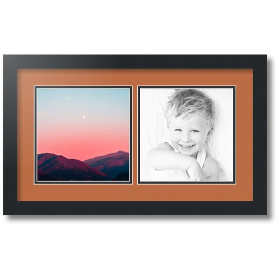 ArtToFrames Collage Photo Picture Frame with 2 - 8x8 Openings, Framed in Black with Red Orange and Black Mats (CDM-3926-40)