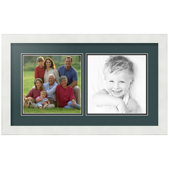 ArtToFrames Collage Photo Picture Frame with 2 - 8x8" Openings, Framed in White with Evergreen and Black Mats (CDM-3966-48)