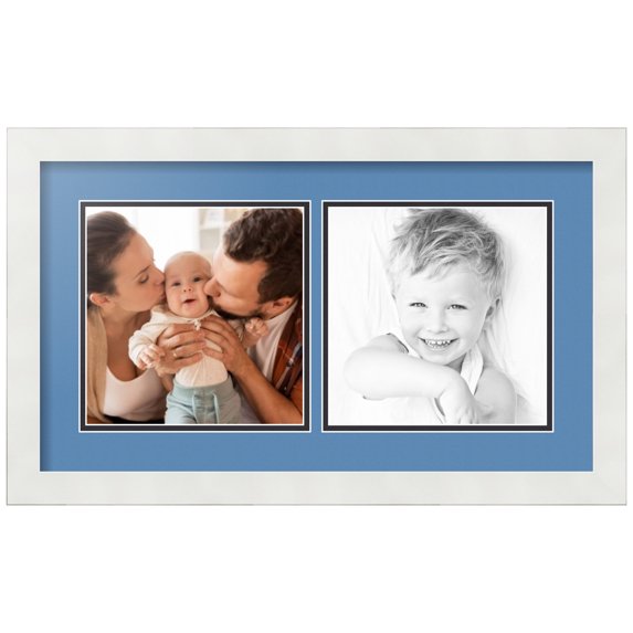 ArtToFrames Collage Photo Picture Frame with 2 - 8x8" Openings, Framed in White with Liberty Blue and Black Mats (CDM-3966-48)