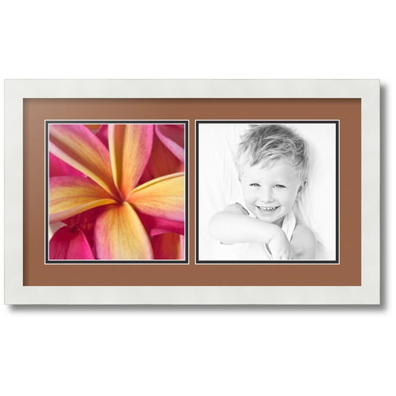 ArtToFrames Collage Photo Picture Frame with 2 - 9x9 Openings, Framed in White with Paloma and Black Mats (CDM-3966-40)
