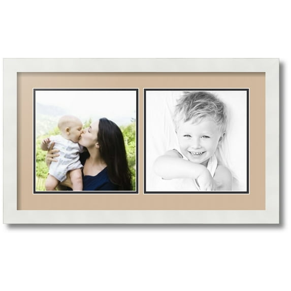 ArtToFrames Collage Photo Picture Frame with 2 - 9x9 Openings, Framed in White with Scotch Mist and Black Mats (CDM-3966-40)