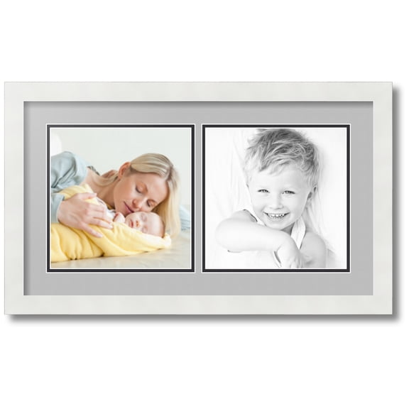ArtToFrames Collage Photo Picture Frame with 2 - 9x9 Openings, Framed in White with TV Grey and Black Mats (CDM-3966-40)