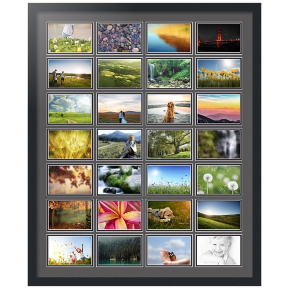 ArtToFrames Collage Photo Picture Frame with 28 - 4x6" Openings, Framed in Black with Charcoal and Black Mats (CDM-3926-2071)
