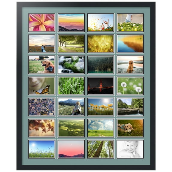 ArtToFrames Collage Photo Picture Frame with 28 - 4x6" Openings, Framed in Black with Nile Green and Black Mats (CDM-3926-2071)
