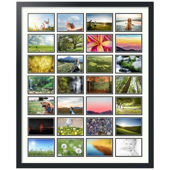 ArtToFrames Collage Photo Picture Frame with 28 - 4x6" Openings, Framed in Black with Porcelain and Black Mats (CDM-3926-2071)