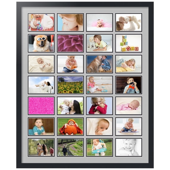 ArtToFrames Collage Photo Picture Frame with 28 - 4x6" Openings, Framed in Black with TV Grey and Black Mats (CDM-3926-2071)