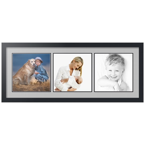 ArtToFrames Collage Photo Picture Frame with 3 - 10x10 Openings, Framed in Black with TV Grey and Black Mats (CDM-3926-66)
