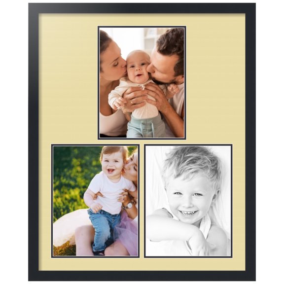 ArtToFrames Collage Photo Picture Frame with 3 - 10x13" Openings, Framed in Black with Buttercup and Black Mats (CDM-3926-1670)