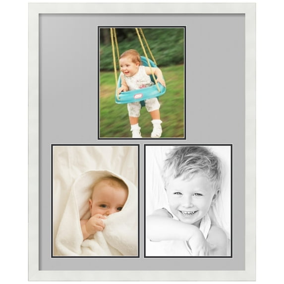 ArtToFrames Collage Photo Picture Frame with 3 - 10x13 Openings, Framed in White with TV Grey and Black Mats (CDM-3966-82)
