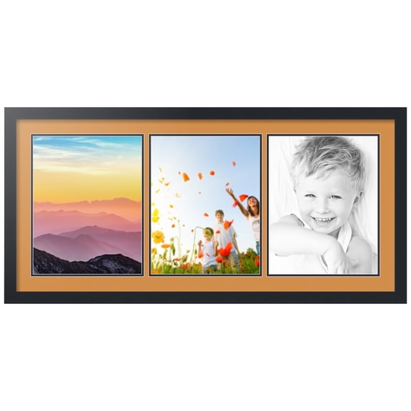 ArtToFrames Collage Photo Picture Frame with 3 - 11x14" Openings, Framed in Black with Amber and Black Mats (CDM-3926-784)