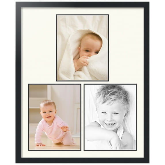 ArtToFrames Collage Photo Picture Frame with 3 - 11x14 Openings, Framed in Black with Chantilly and Black Mats (CDM-3926-82)
