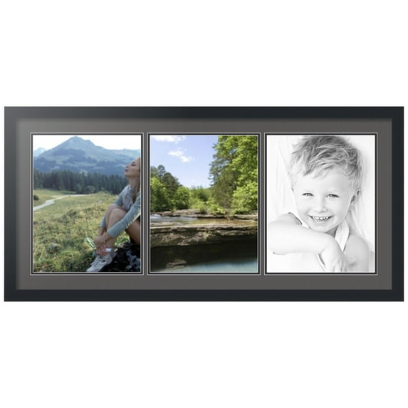 ArtToFrames Collage Photo Picture Frame with 3 - 11x14 Openings, Framed in Black with Charcoal and Black Mats (CDM-3926-65)
