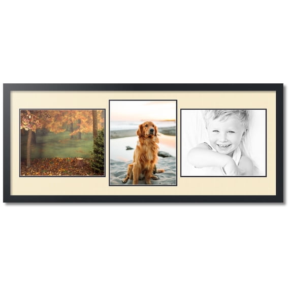 ArtToFrames Collage Photo Picture Frame with 3 - 11x14" Openings, Framed in Black with Cream and Black Mats (CDM-3926-813)