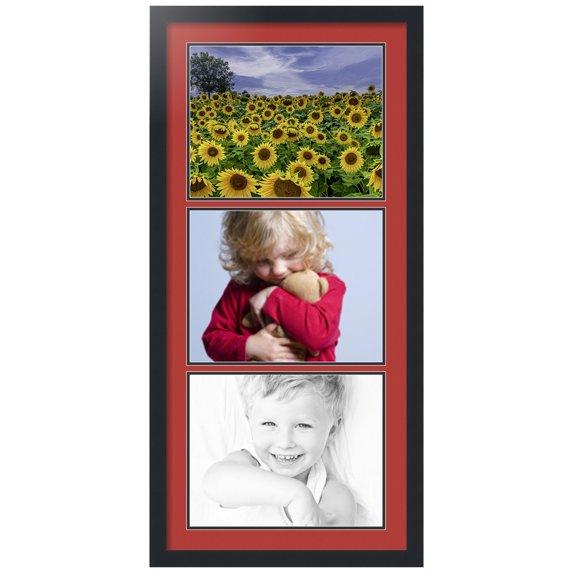 ArtToFrames Collage Photo Picture Frame with 3 - 11x14" Openings, Framed in Black with Deep Red and Black Mats (CDM-3926-877)