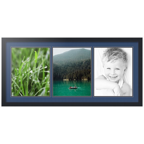 ArtToFrames Collage Photo Picture Frame with 3 - 11x14" Openings, Framed in Black with Delft Blue and Black Mats (CDM-3926-784)