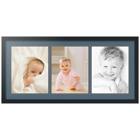 ArtToFrames Collage Photo Picture Frame with 3 - 11x14 Openings, Framed in Black with Dutch Blue and Black Mats (CDM-3926-65)
