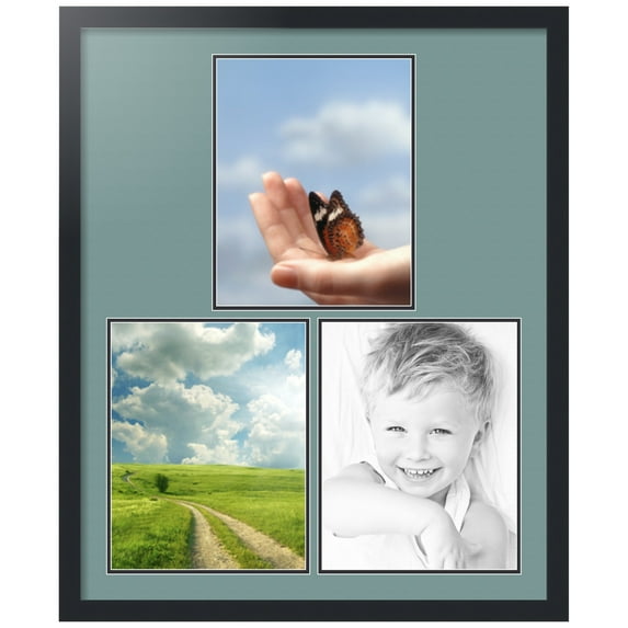 ArtToFrames Collage Photo Picture Frame with 3 - 11x14 Openings, Framed in Black with Nile Green and Black Mats (CDM-3926-82)