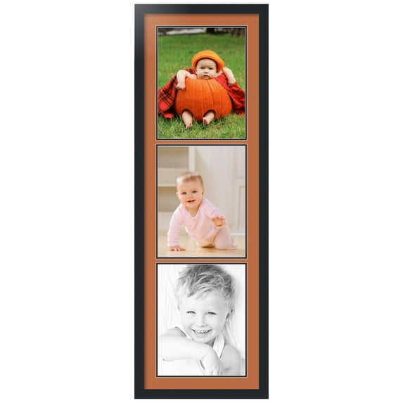 ArtToFrames Collage Photo Picture Frame with 3 - 11x14 Openings, Framed in Black with Red Orange and Black Mats (CDM-3926-73)