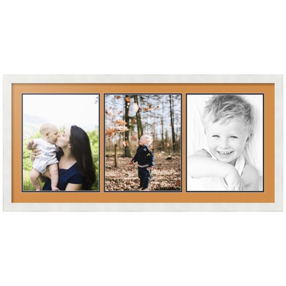 ArtToFrames Collage Photo Picture Frame with 3 - 11x14" Openings, Framed in White with Amber and Black Mats (CDM-3966-784)