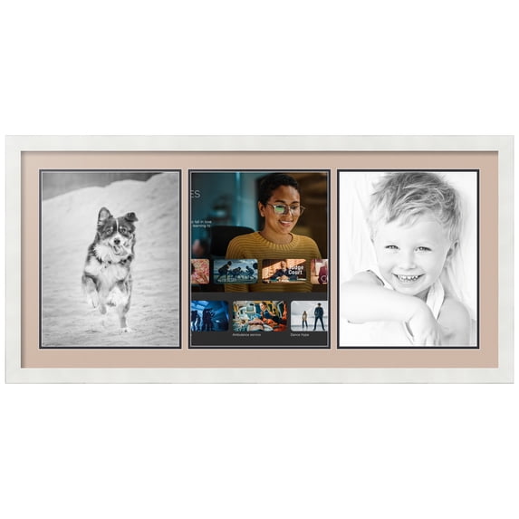 ArtToFrames Collage Photo Picture Frame with 3 - 11x14" Openings, Framed in White with Grey Beige and Black Mats (CDM-3966-784)